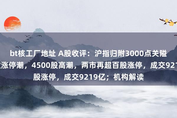 bt核工厂地址 A股收评：沪指归附3000点关隘，机器东谈主掀涨停潮，4500股高潮，两市再超百股涨停，成交9219亿；机构解读