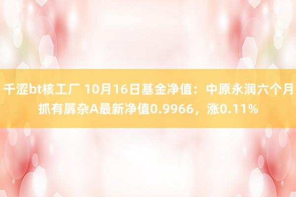 千涩bt核工厂 10月16日基金净值：中原永润六个月抓有羼杂A最新净值0.9966，涨0.11%