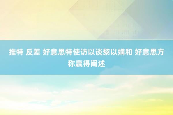 推特 反差 好意思特使访以谈黎以媾和 好意思方称赢得阐述