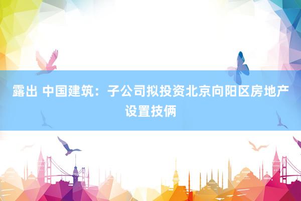 露出 中国建筑：子公司拟投资北京向阳区房地产设置技俩