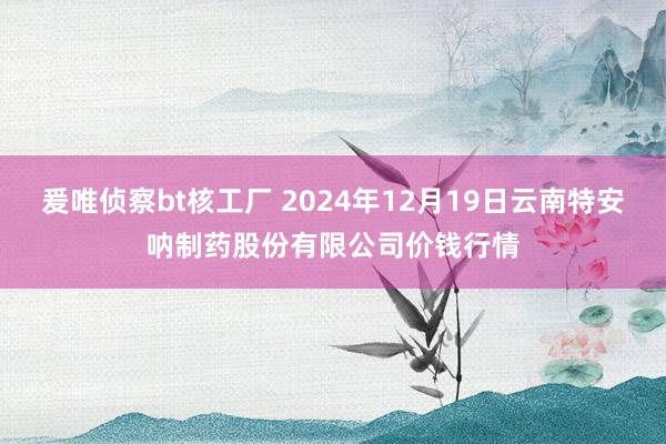 爰唯侦察bt核工厂 2024年12月19日云南特安呐制药股份有限公司价钱行情