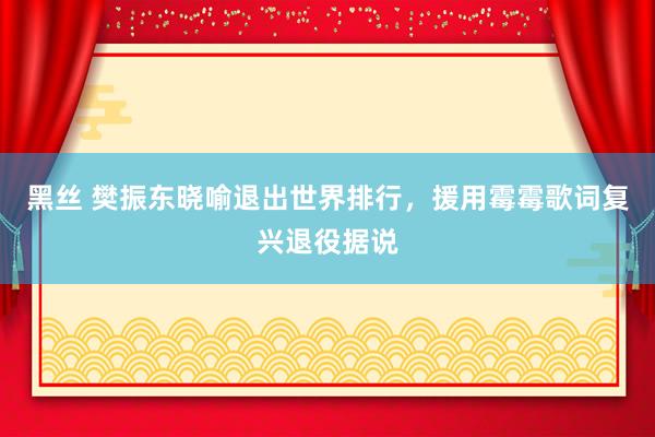 黑丝 樊振东晓喻退出世界排行，援用霉霉歌词复兴退役据说