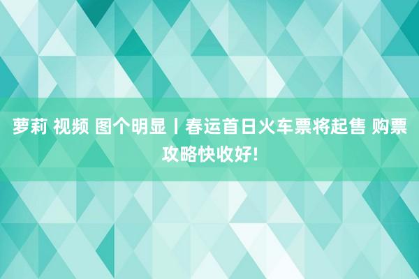 萝莉 视频 图个明显丨春运首日火车票将起售 购票攻略快收好!